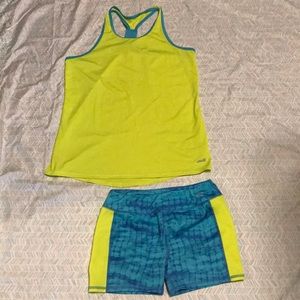 Avia 2-piece set with Racerback tank and bike shorts (bright yellow/aqua)